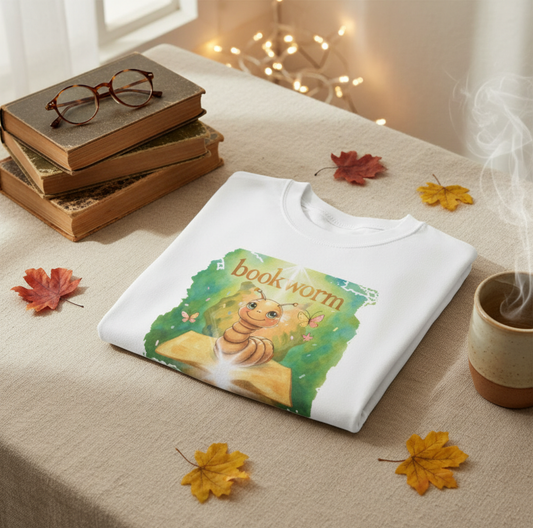 Cozy Bookworm Crewneck – Cute Reading Worm Sweater for Book Lovers